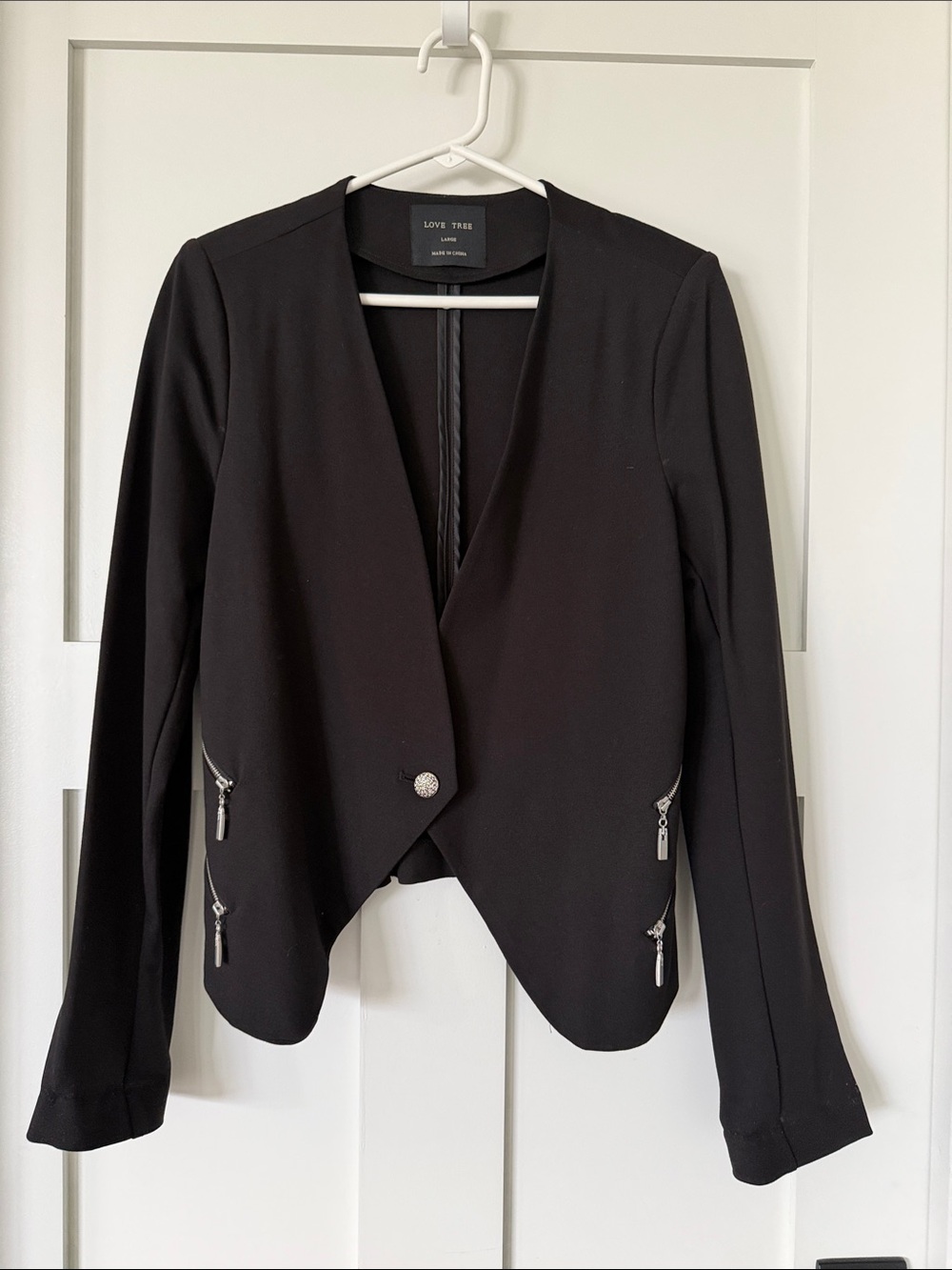 Love Tree Black Women's Open-Front Zip Accent Blazer